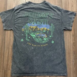 Johnny Cash Man in Black Acid Wash Graphic Tee Retro Style T-Shirt